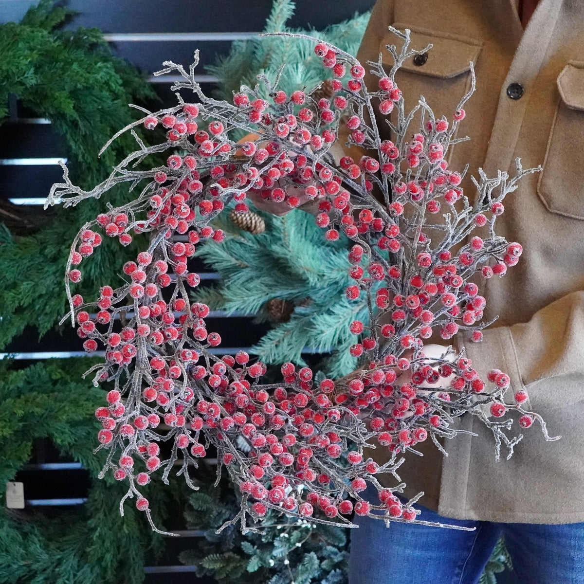 24" Iced Currant Berry & Twig Wreath