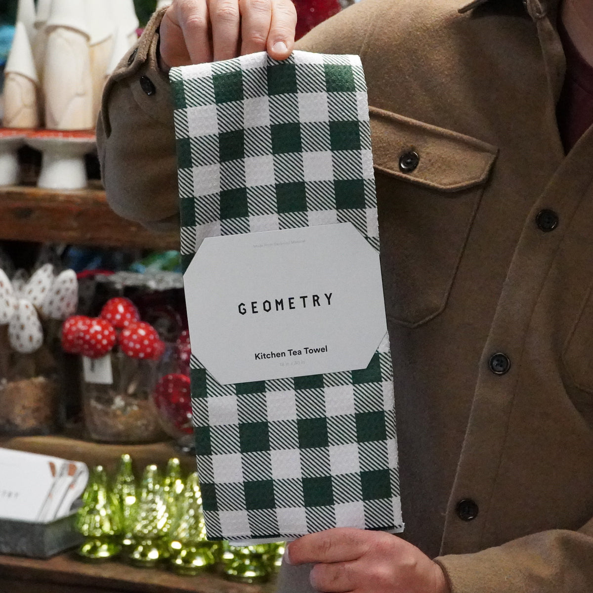 Geometry Christmas Gingham Tea Towel