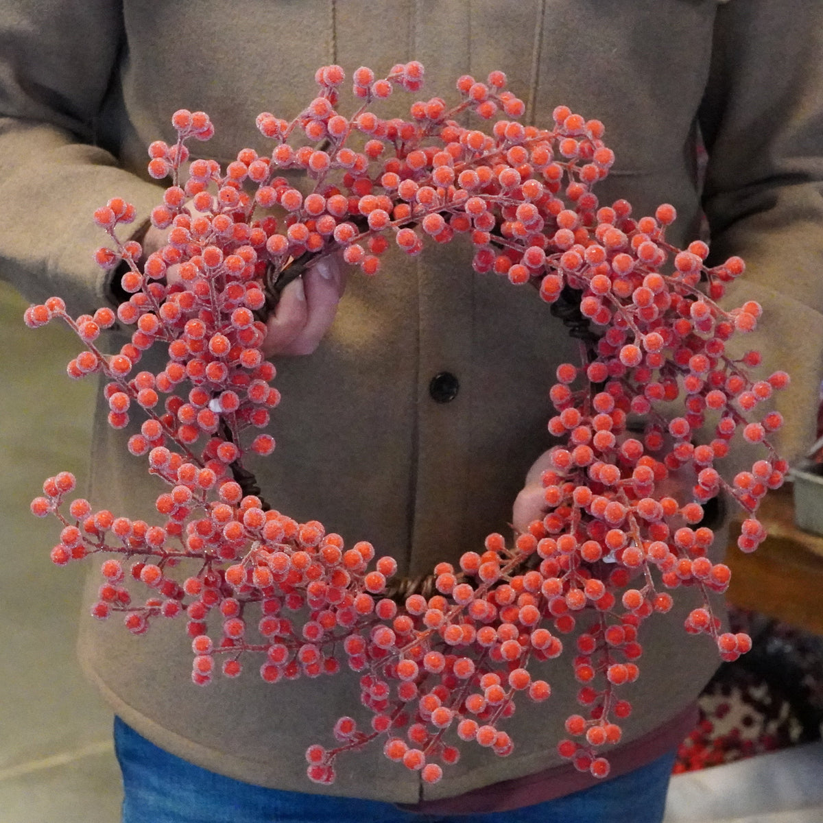 17" Iced Red Berry Wreath