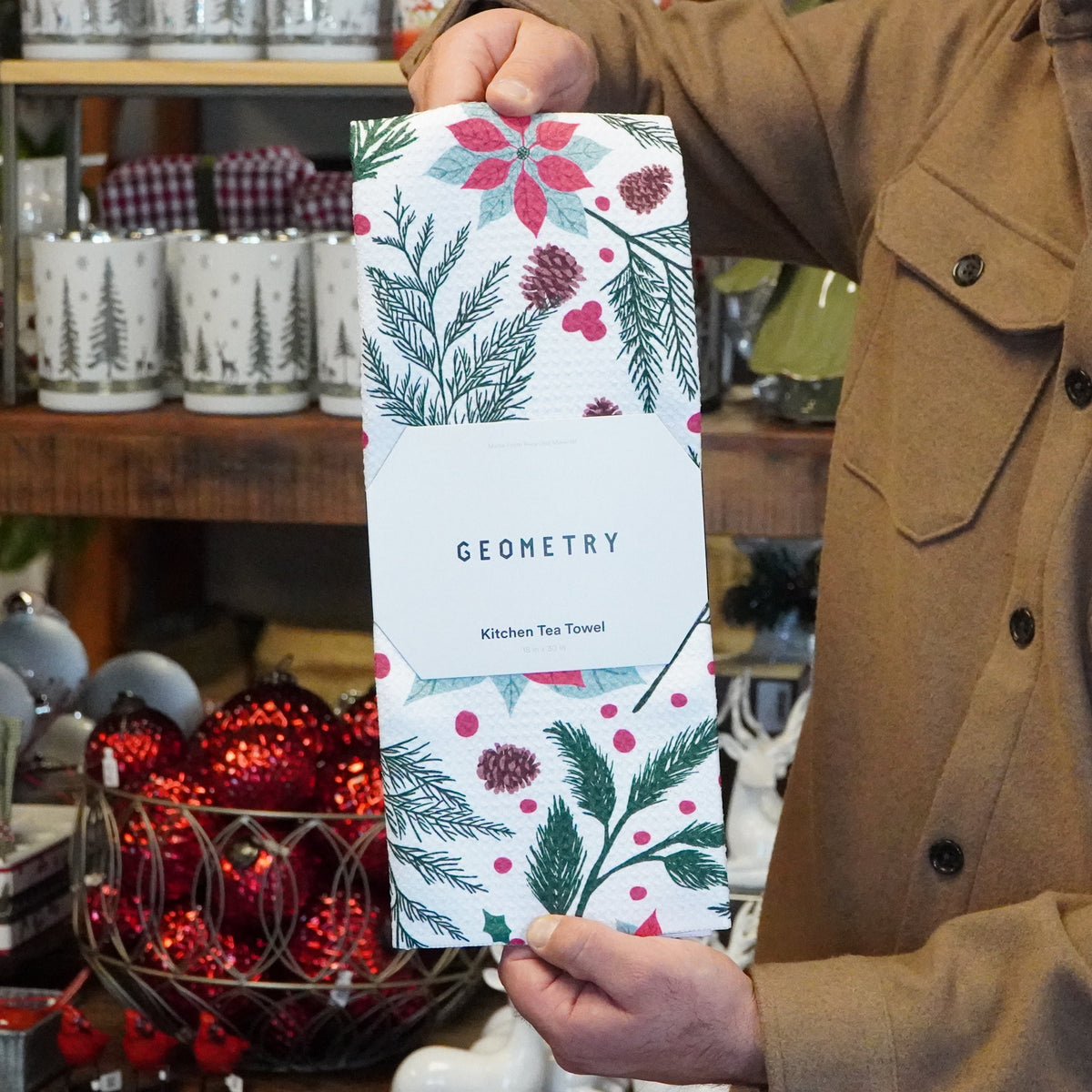 Geometry Woodland Poinsettia Tea Towel