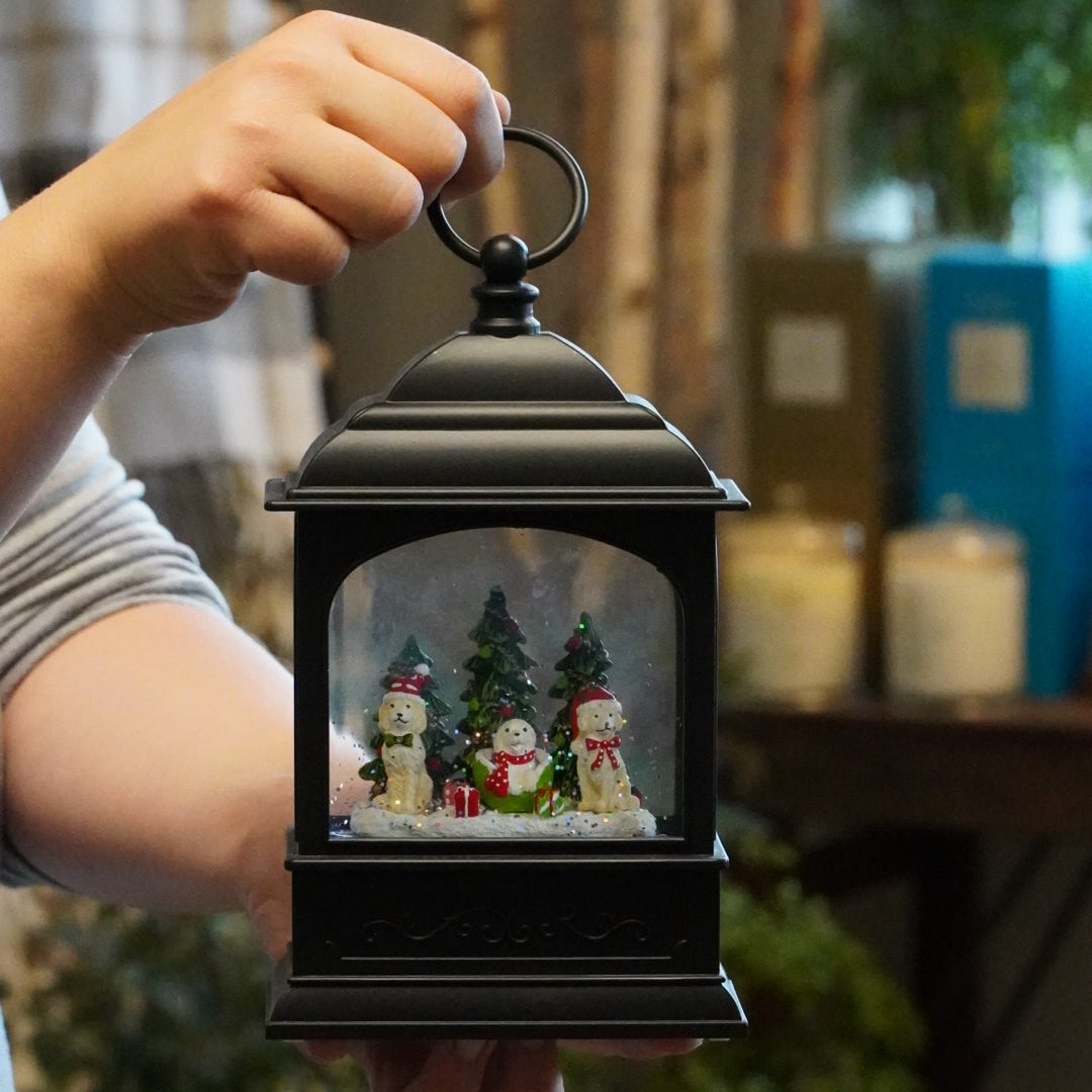 LED Lantern with Holiday Dogs