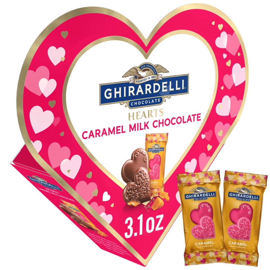 GHIRARDELLI CARAMEL MILK CHOCOLATE HEARTS GIFT BOX 3.1 OZ